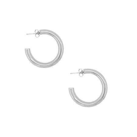 Tube Hoop Pierced Earrings   White Gold Plated  1.60" Diameter  0.21" Thick 