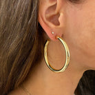 Large Gold Hoop Earrings  Yellow Gold Plated 1.95" Diameter 0.20" Width Pierced As worn by Hoda Kotb.