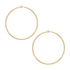 Large Thin Hoop Pierced Earrings   Yellow Gold Plated 3.0" Diameter 