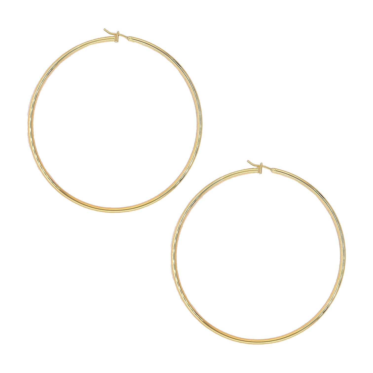 Large Thin Hoop Pierced Earrings   Yellow Gold Plated 3.0" Diameter 