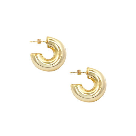 Chunky Small Sized Hoop Pierced Earrings   Yellow Gold Plated 0.90" Diameter 0.32" Thick