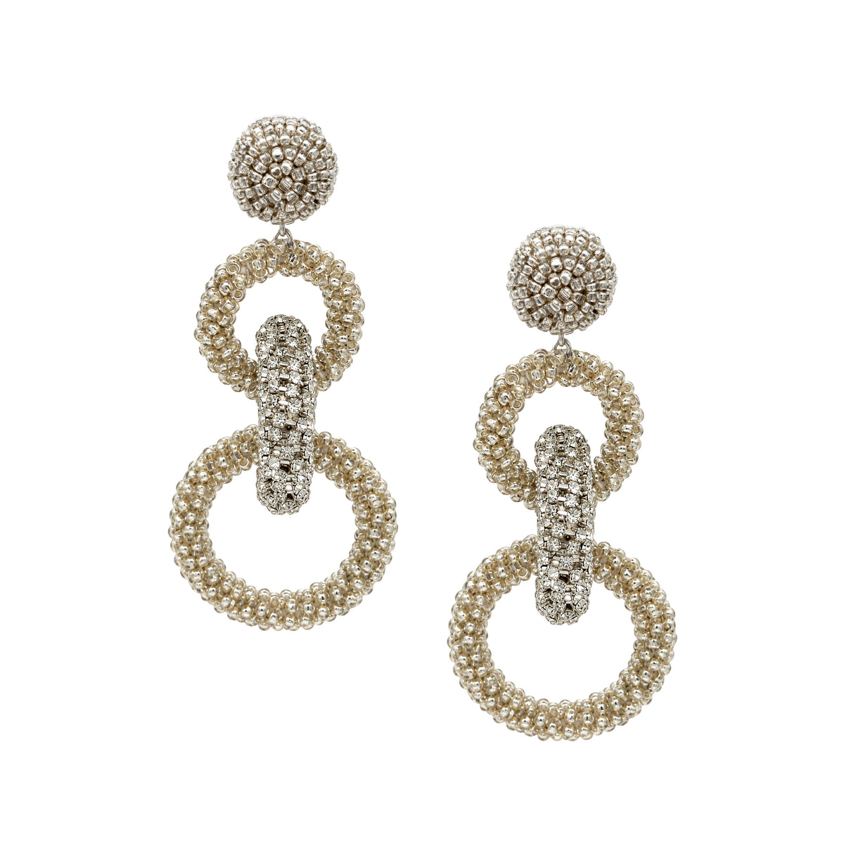 Crystal Silver Beaded Earrings