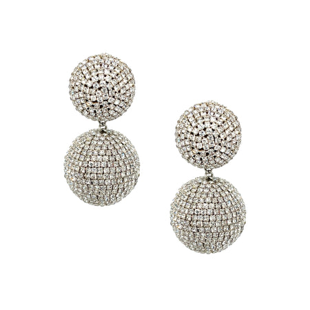 Crystal Ball Drop Pierced Earrings  White Gold Plated 1.75"Long  X 1.0" Wide