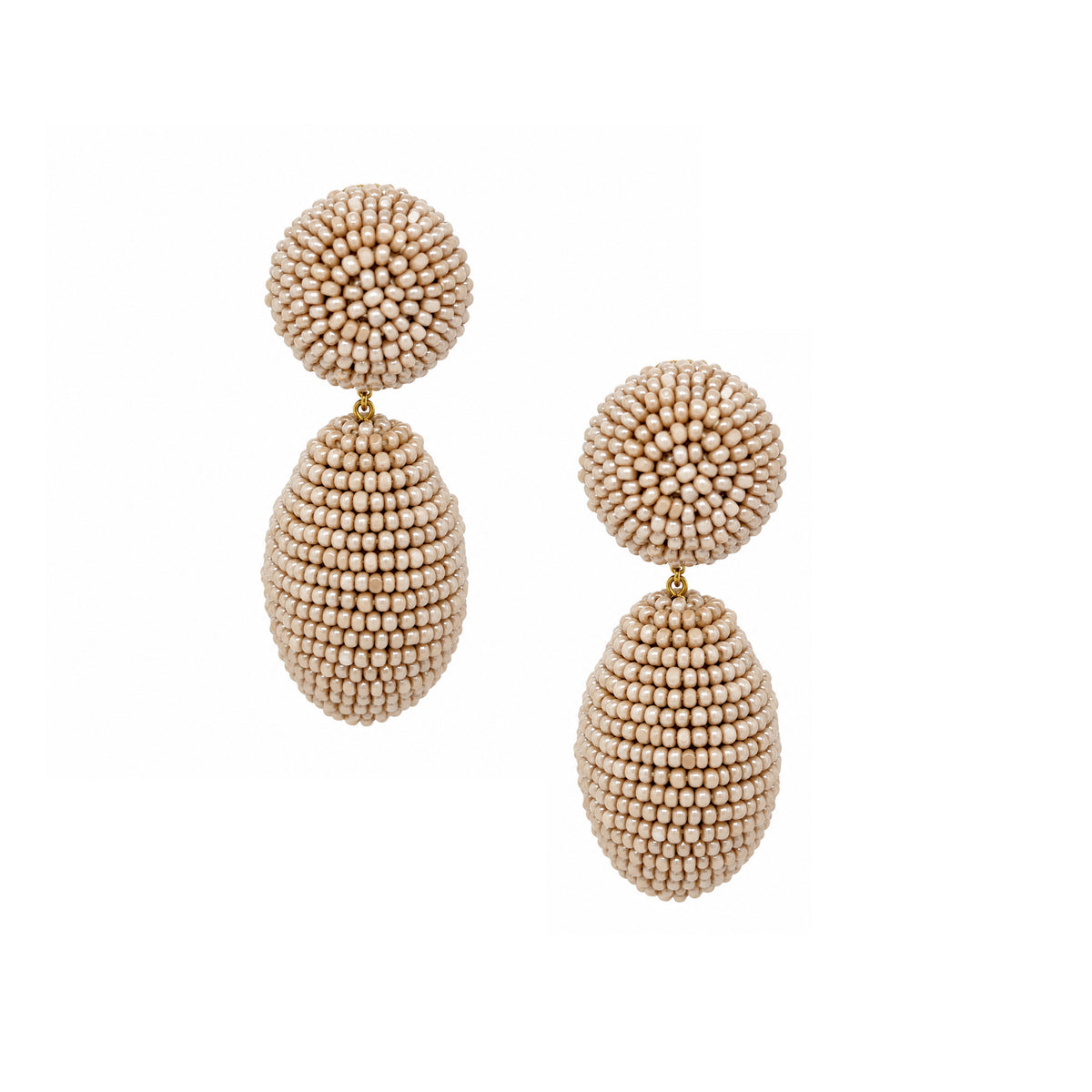 Clip On Beige Beaded Earrings