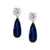 Crystal Top & Blue Sapphire Bottom Clip On Earrings   White Gold Plated Over Silver  1.75" Length X .48" Width