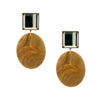 Tan Marble Mirror Top Resin Clip On Earrings  Yellow Gold Plated 3..40" Long X 1.82" Wide