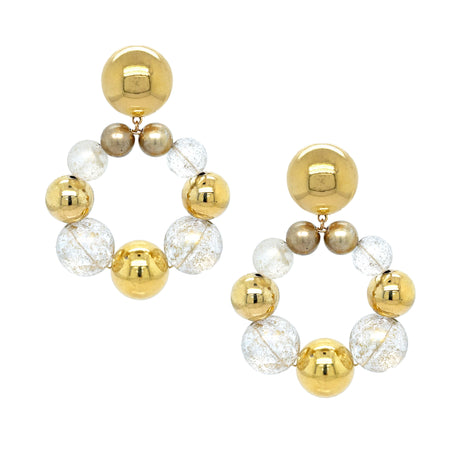 <p>Gold &amp; Clear Bead Clip On Earrings&nbsp;</p> <ul> <li>Yellow Gold Plated</li> <li>2.90" Long X 2.15" Wide</li> </ul>