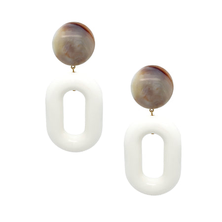 Beige Marble &amp; White Resin Clip On Earrings

Yellow Gold Plated
3.86" Long X 1.70" Wide