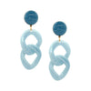 Blue Medium Resin Chain Clip On Earrings   Yellow Gold Plated  3.25" Length X 1.25" Width