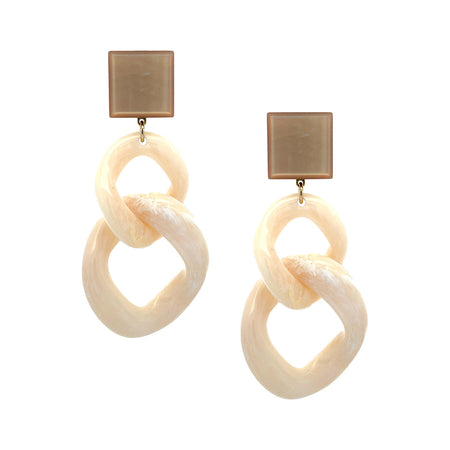 Ivory Large Resin Chain Clip On Earrings  Yellow Gold Plated 3.88" Length X 1.61" Width