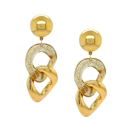 <p>Gold &amp; Clear Resin Chain Clip On Earrings&nbsp;</p> <ul> <li>Yellow Gold Plated</li> <li>&nbsp;3.27" Length X 1.27" Width</li> </ul>