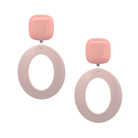 <p>Pink Resin Donut Shape Clip On Earrings</p> <ul> <li>White Gold Plated</li> <li>3.18" Long X 1.80" Wide</li> </ul>