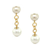 Double Pearl Drop Chain Clip On Earrings  Yellow Gold Plated 3.25" Long X 0.97" Wide