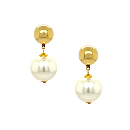 Pearl Drop Clip On Earrings  Yellow Gold Plated 1.70" Long X 0.78" Wide