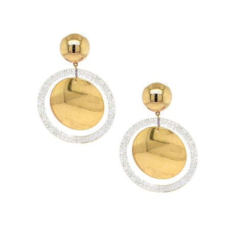 Clear Sparkle Drop Round Clip On Earrings  Yellow Gold Plated 3.15" Long X 2.22" Wide