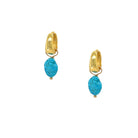 Gold hoop earrings with turquoise stones on a white background