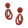 Open Concentric Coral Teardrop Earrings with Red Rondelles  Yellow Gold Plated 3.0" Length X 1.5" Width