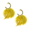 Pistaccio Green Feather Hoop Pierced Earrings  Yellow Gold Plated 1.40" Hoop 4" Length
