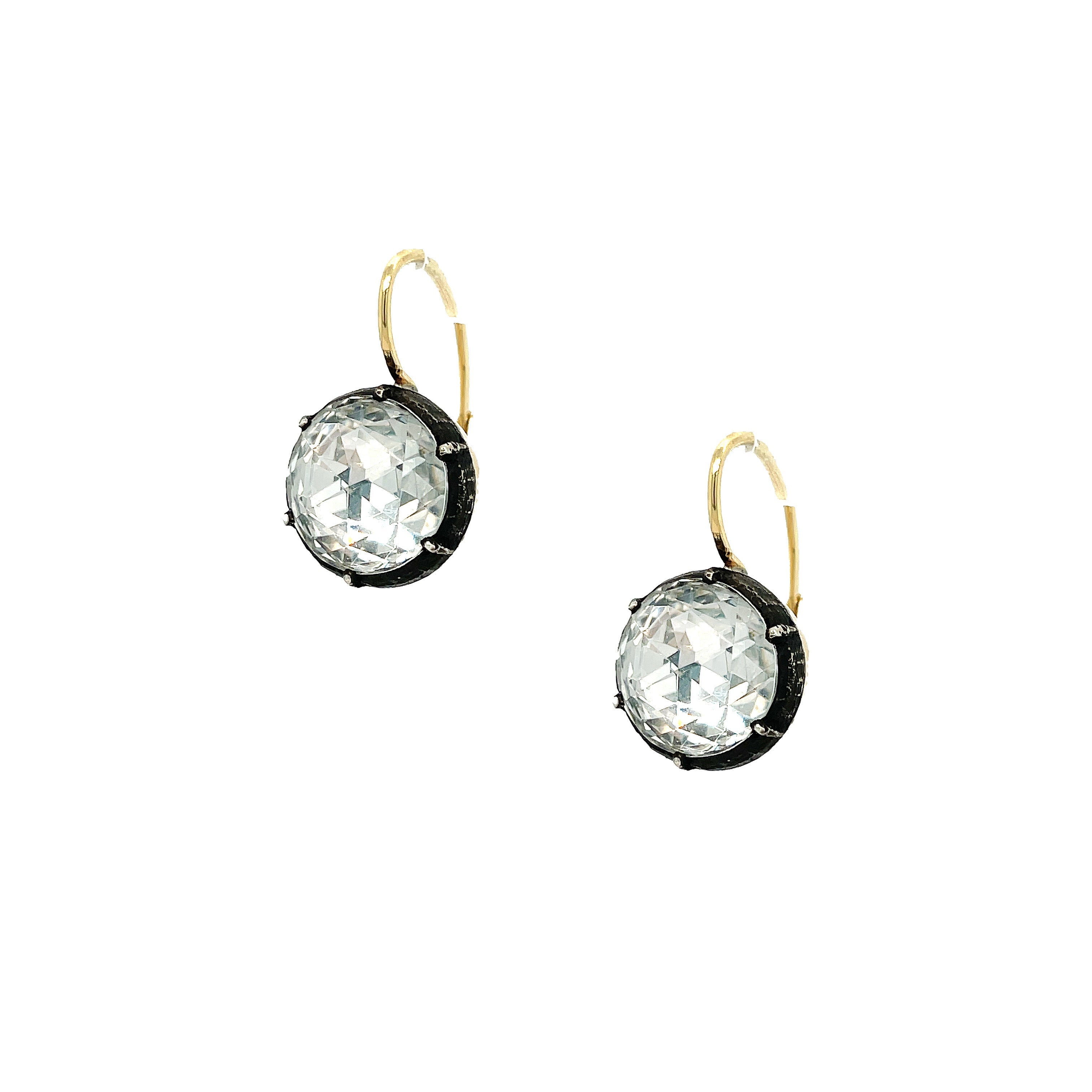 White Topaz Medium Earrings  14K White Gold &amp; White Gold Plated Over Silver 0.93" Long X 0.50" Wide