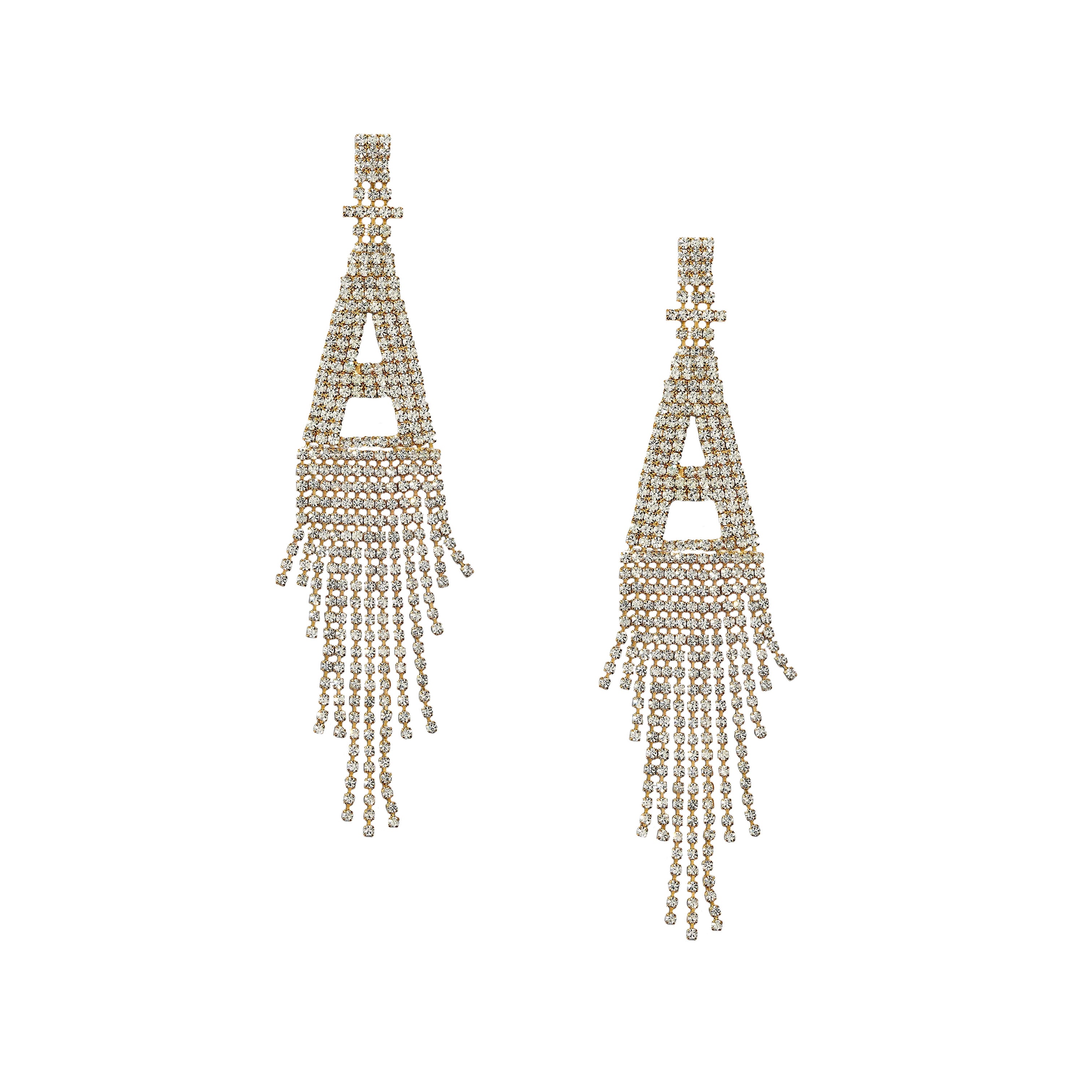 Fringe Initial CZ Drop Pierced Earrings  Yellow Gold Plated