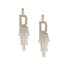 Fringe Initial CZ Drop Pierced Earrings  Yellow Gold Plated