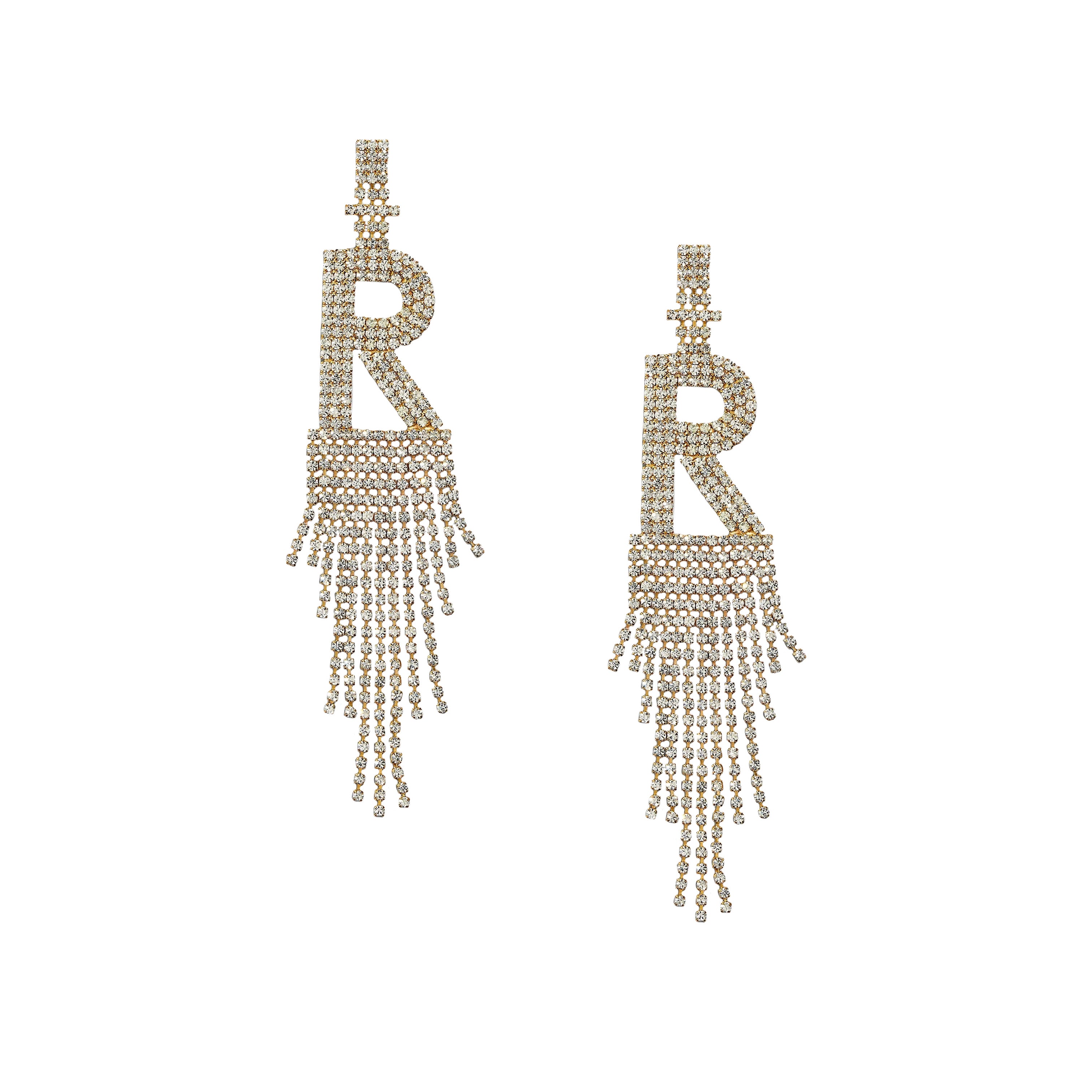 Fringe Initial CZ Drop Pierced Earrings  Yellow Gold Plated