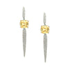 Canary & Crystal Drop Pierced Earrings  White Gold Plated Over Silver Cubic Zirconia 3.40" Length X 0.55" Width
