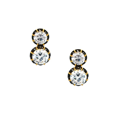 <p>Two Drop CZ Stud Pierced Earrings</p> <ul> <li>Yellow Gold &amp; Oxidized Plating</li> <li>0.92" Long X 0.50" Wide</li> </ul> view 1