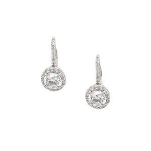 Faux Diamond Small Drop Pierced Earrings  White Gold Plated Over Silver 0.80" Long X 0.37" Wide