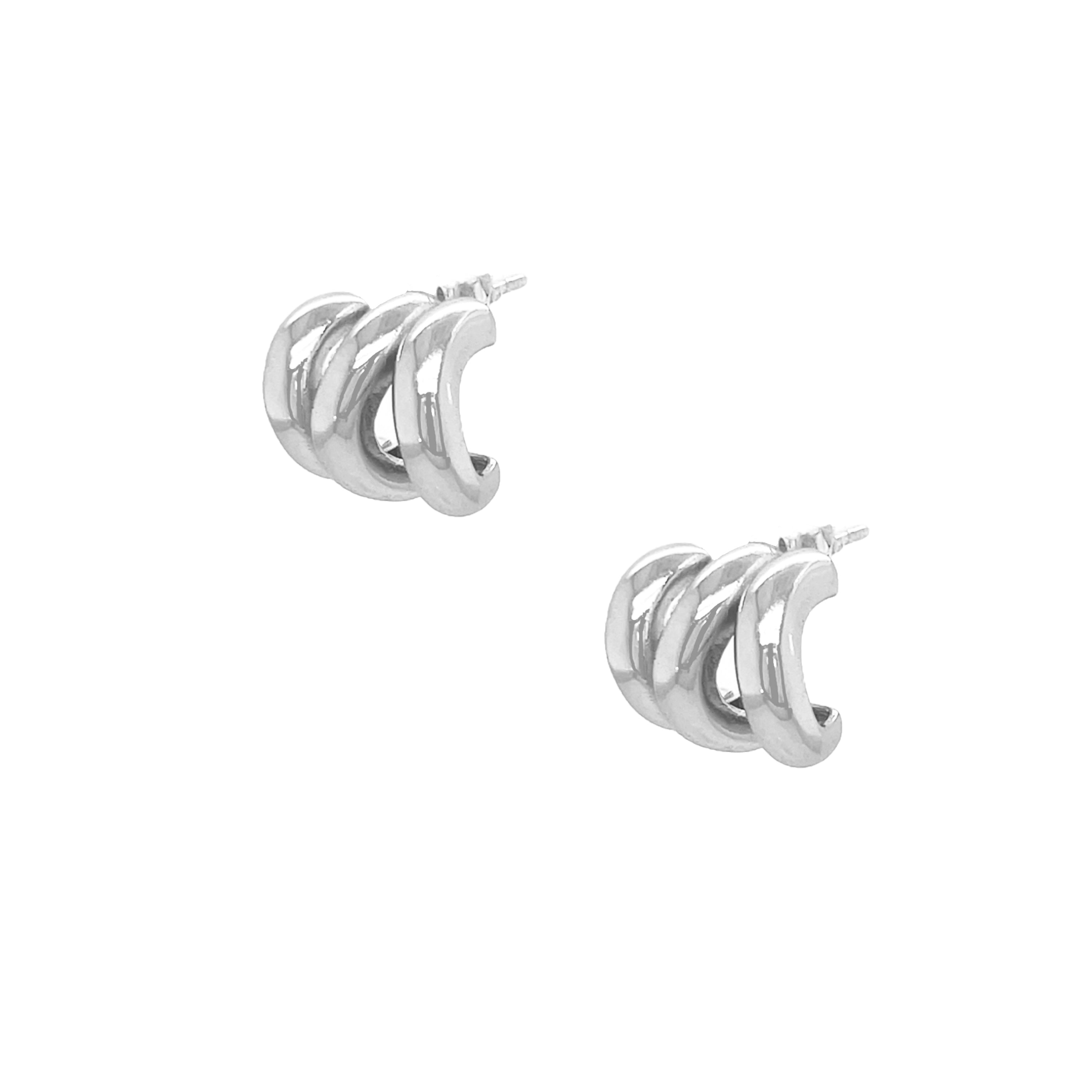 White Gold Wavy Huggie Earrings View 3