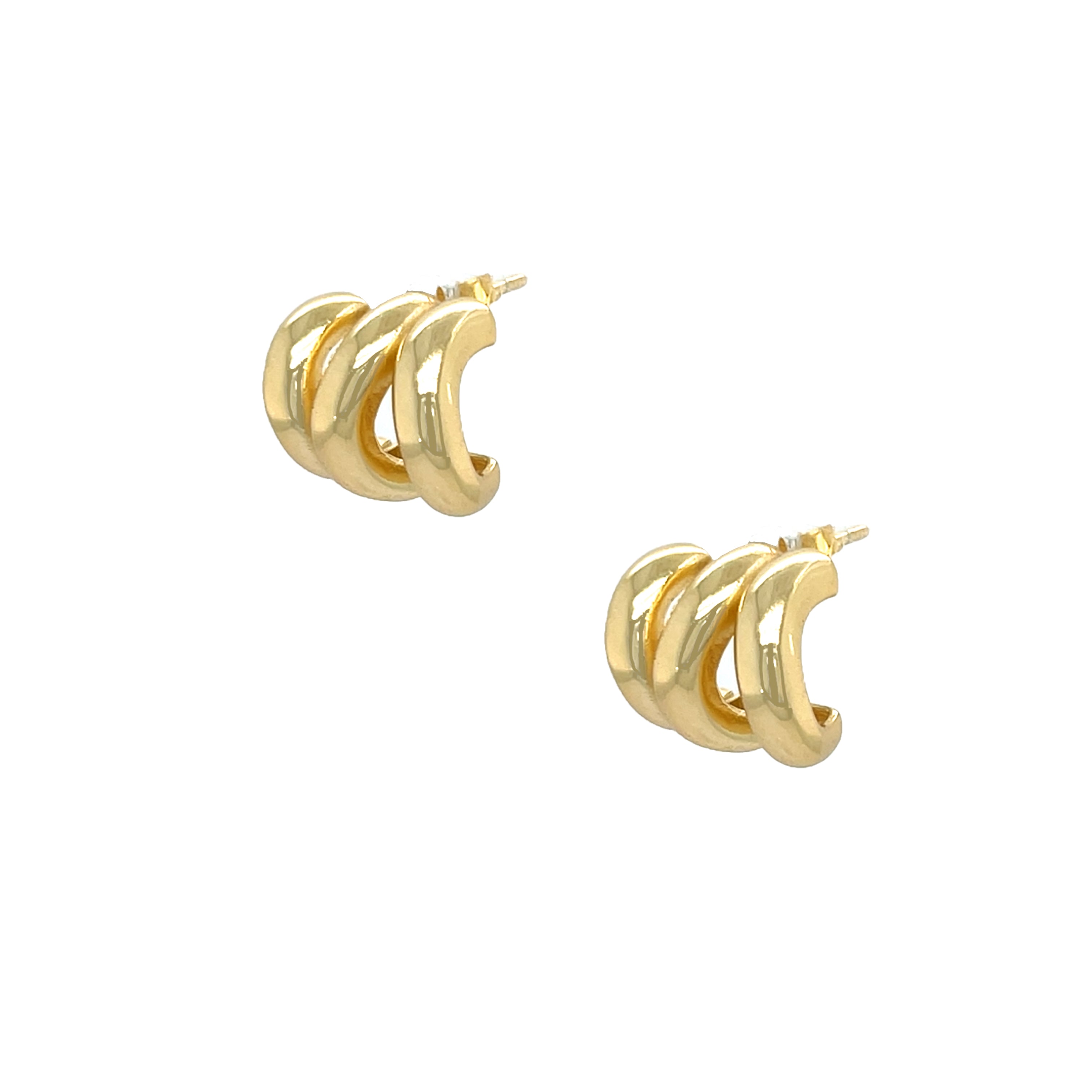 Yellow Gold Wavy Huggie Earrings View 3