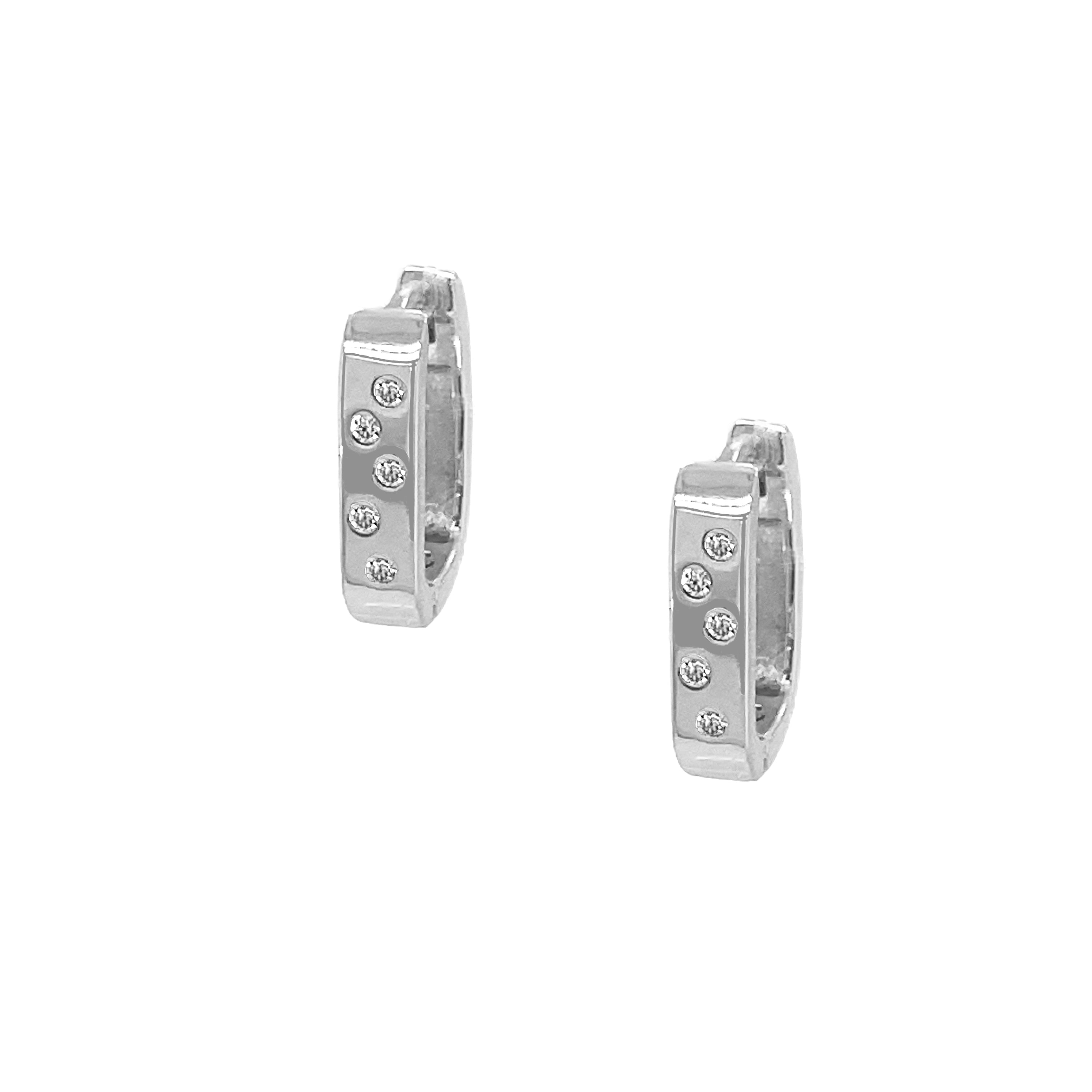 White Gold Rectangle Huggie Earrings View 1
