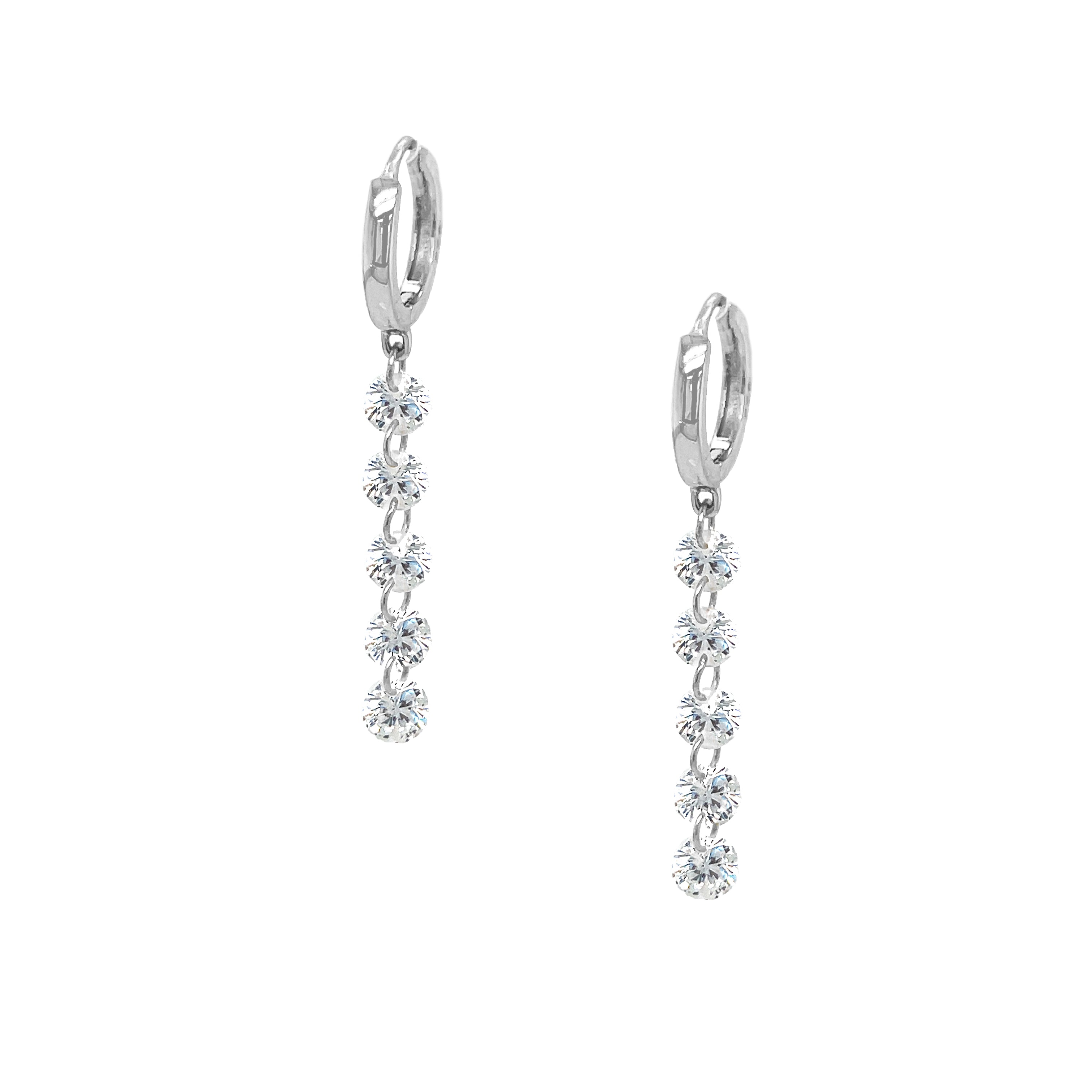 White Gold Drop Huggie Earrings View 1