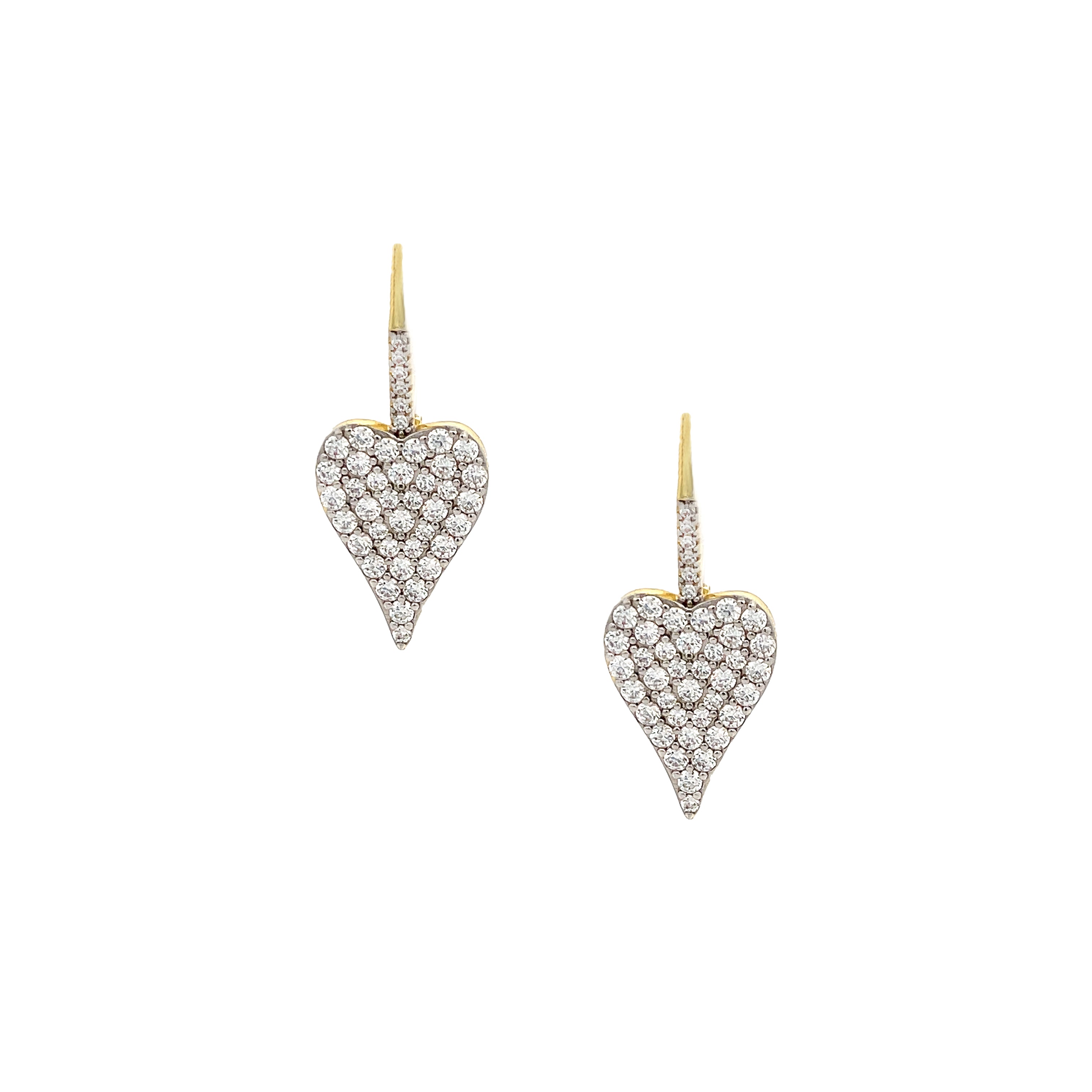 Yellow Gold Pave Heart Earrings View 1