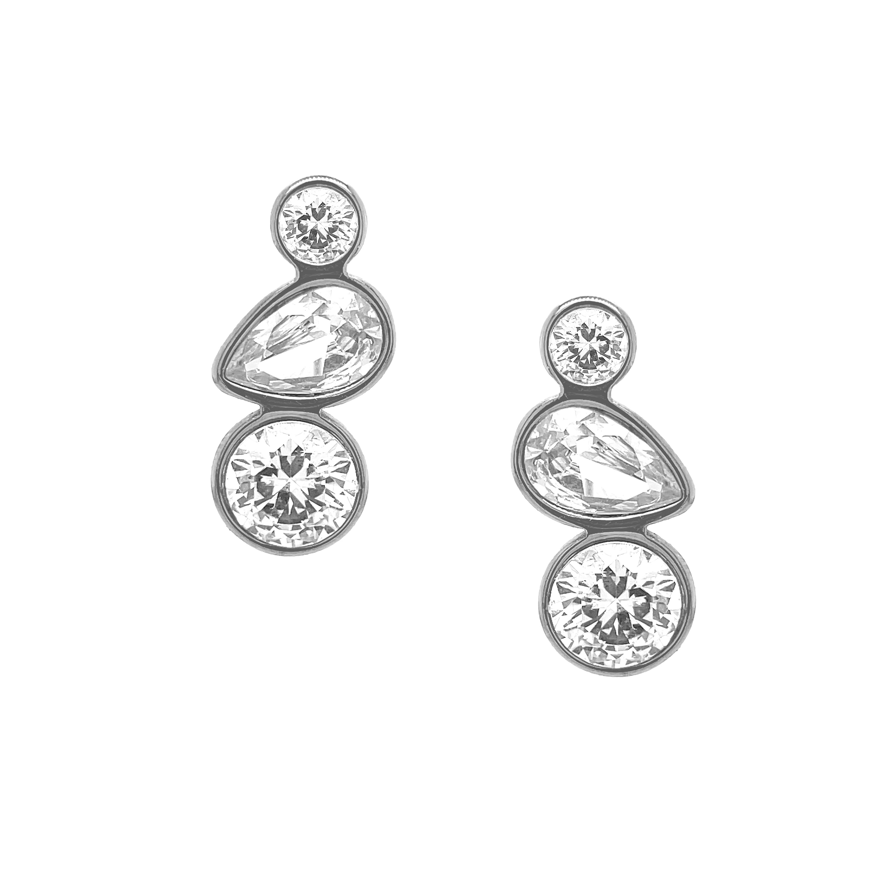 White Gold Trio Cluster Stud Earrings View 1