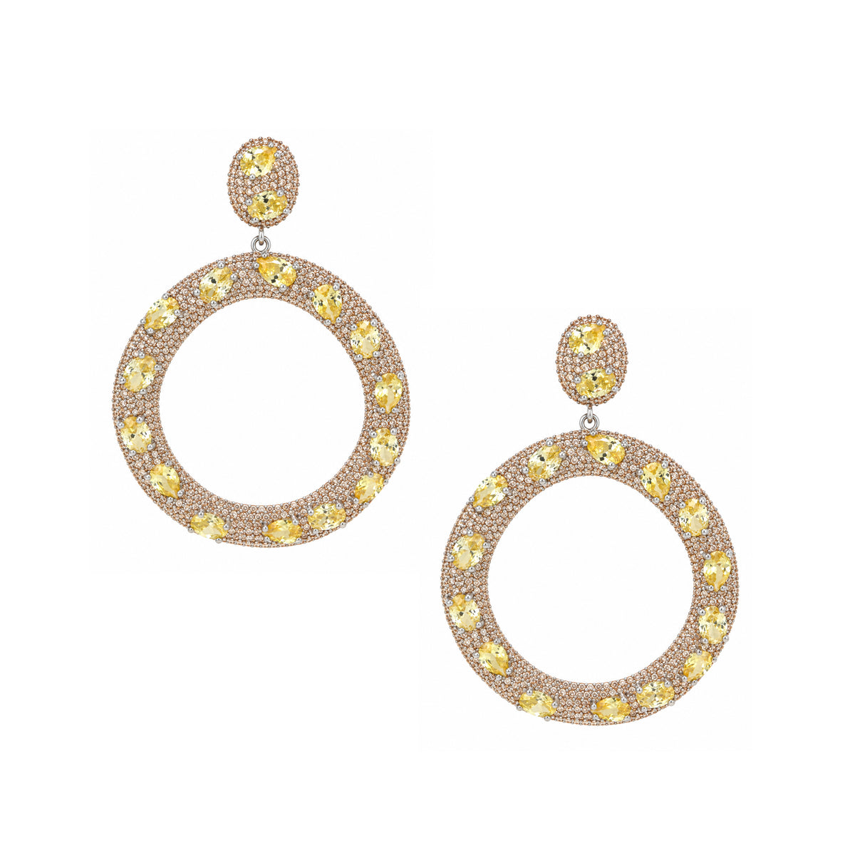 Citrine Stone Open Circle Pierced Earrings

White Gold Plated Over Silver
2.50" Long X 1.75" Wide
Cubic Zirconia