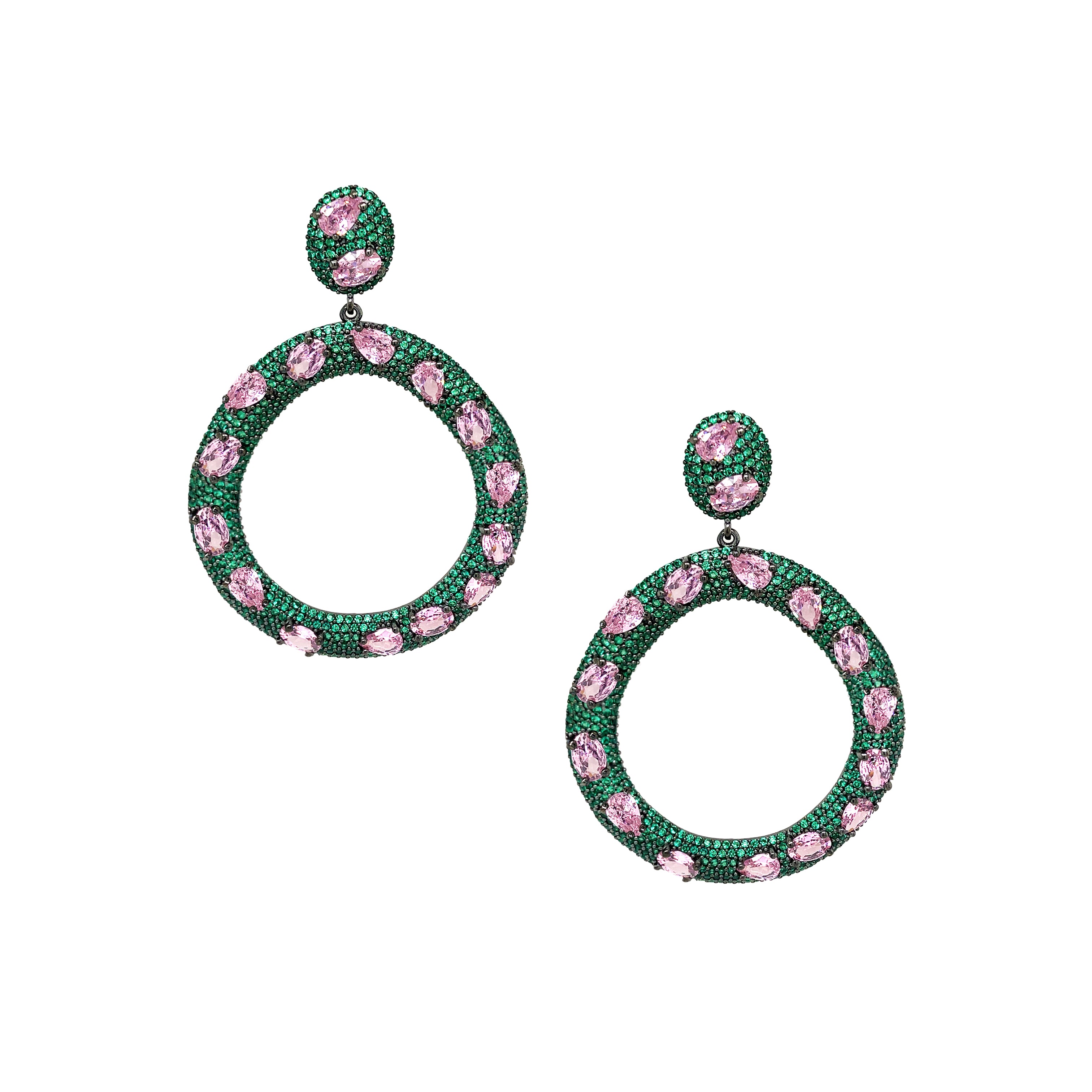 These open circle pierced earrings feature vibrant pink crystals that add a bold, playful pop of color. Lightweight and easy to wear, they bring instant glamour to any look, day or night.