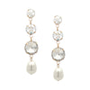 Crystal & Pearl Drop Pierced Earrings  Yellow Gold Plated  Cubic Zirconia 2.65" Length X 0.55" Width