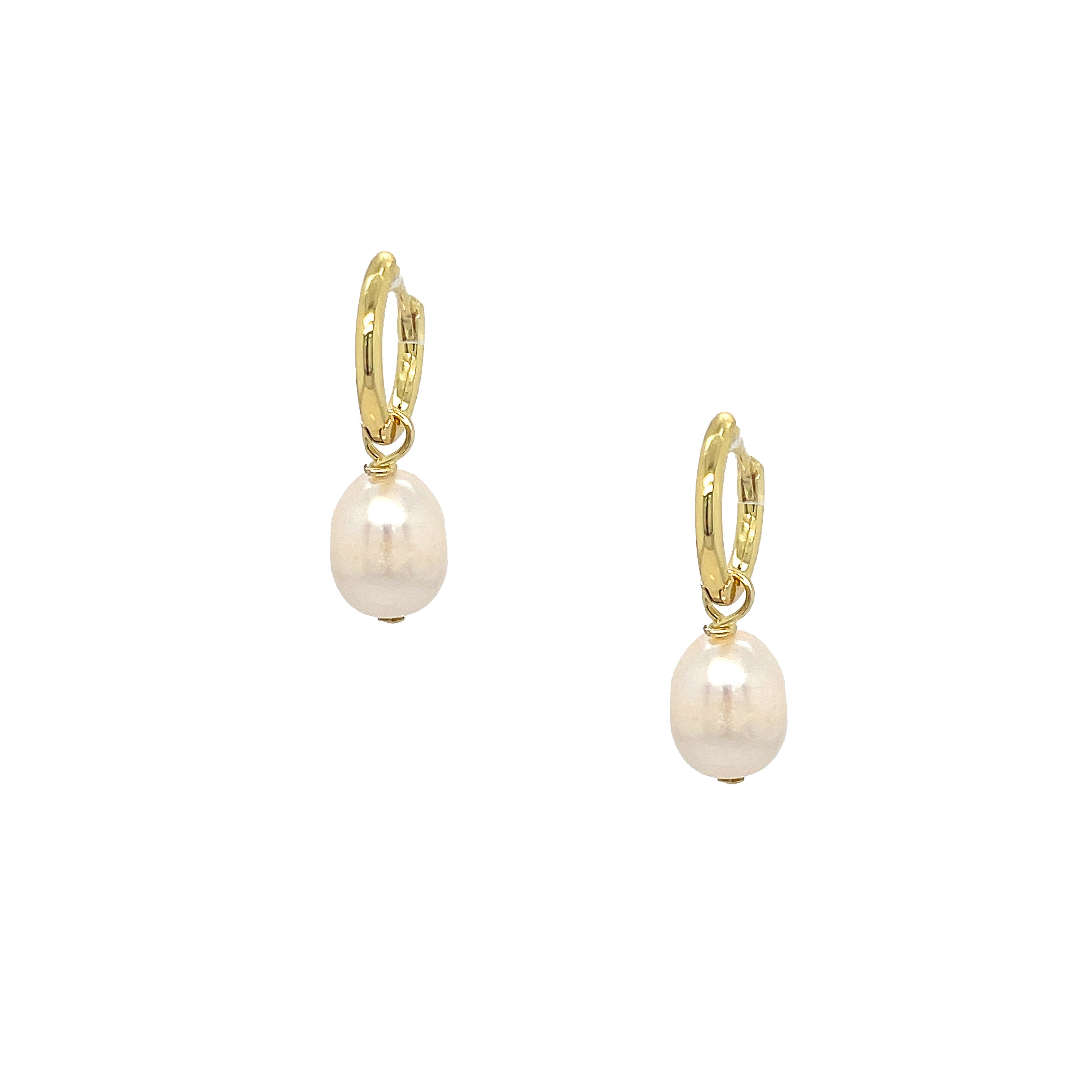 Pearl Drop Huggie Pierced Earrings  Yellow Gold Plated Over Silver 0.43" Wide Detachable Pearl: 0.40" Long x 0.28" Wide    While supplies last, all sales are final.