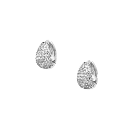 Pave CZ Huggie Earrings  White Gold Plated Over Silver 0.49" Long X 0.24" Wide   While supplies last, all sales are final.