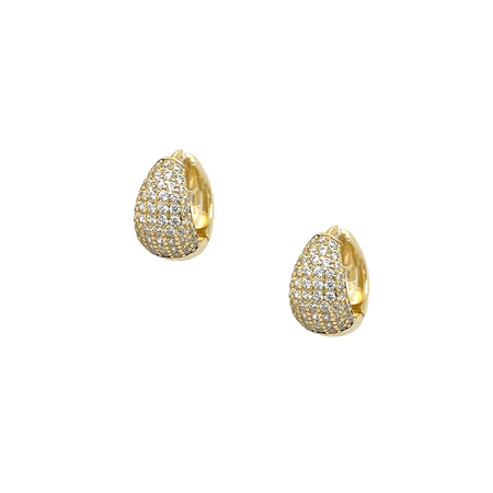 Pave CZ Huggie Earrings  Yellow Gold Plated Over Silver 0.49" Long X 0.24" Wide   While supplies last, all sales are final. view 1