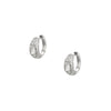 Pave Stone Huggie Earrings  White Gold Plated 0.52" Long X 0.23" Wide