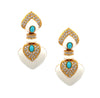 White & Turquoise CZ Drop Pierced Earrings  Yellow Gold Plated 2.16" Long X 1.05" Wide