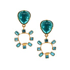 Aqua Clear Drop Clip On Earrings  Yellow Gold Plated 1.08" Wide X 2.18" Long