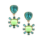 Aqua Peridot Drop Clip On Earrings  Yellow Gold Plated 2.18" Long X 1.08" Wide