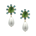 Aqua & Peridot Pearl Drop Earrings  Yellow Gold Plated 2.50" Length X 1.09" Width  