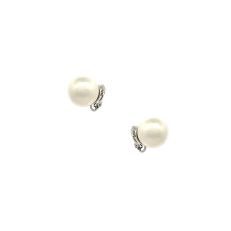Pearl Stud Clip On Earrings   Yellow Gold Plated Over Silver 16MM Wide