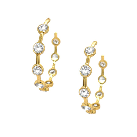 Crystal Space Hoop Pierced Earrings Yellow Gold Plated 2.0" Long X 0.27" Wide