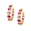 Ombre Pink CZ Pierced Hoop Earrings  Yellow Gold Plated 2" Long X 0.37" Wide