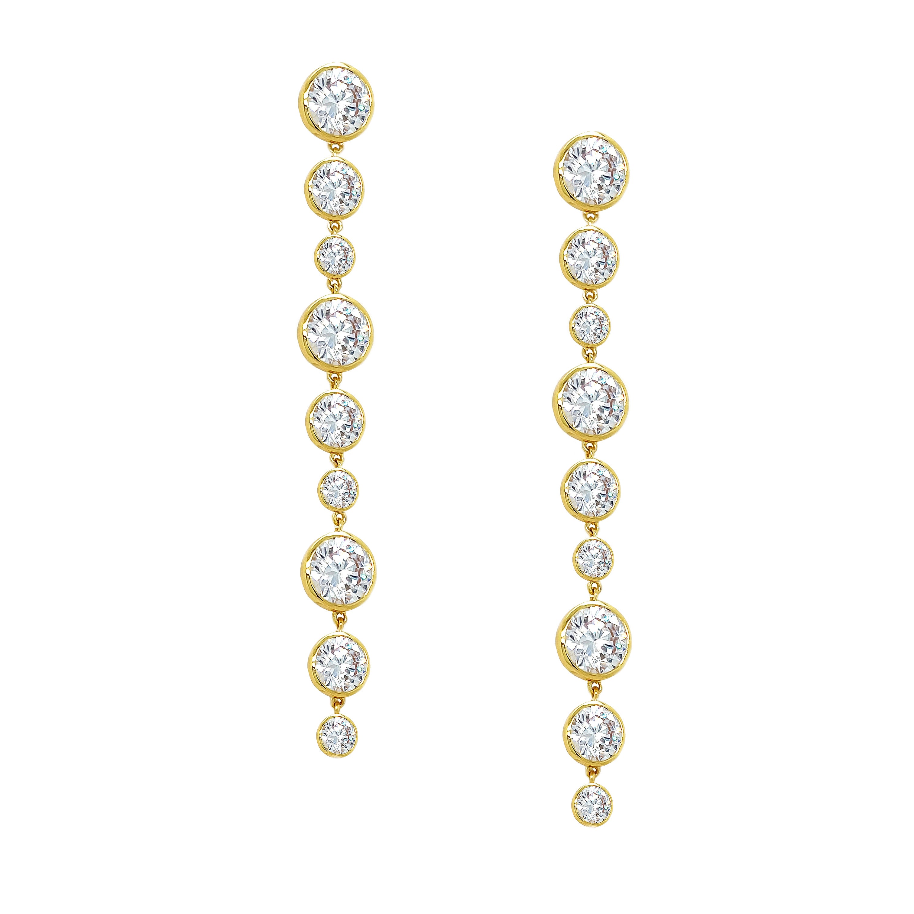 CZ Multi Stone Drop Pierced Earrings  Yellow Gold Plated 4.02" Long X 0.45" Wide